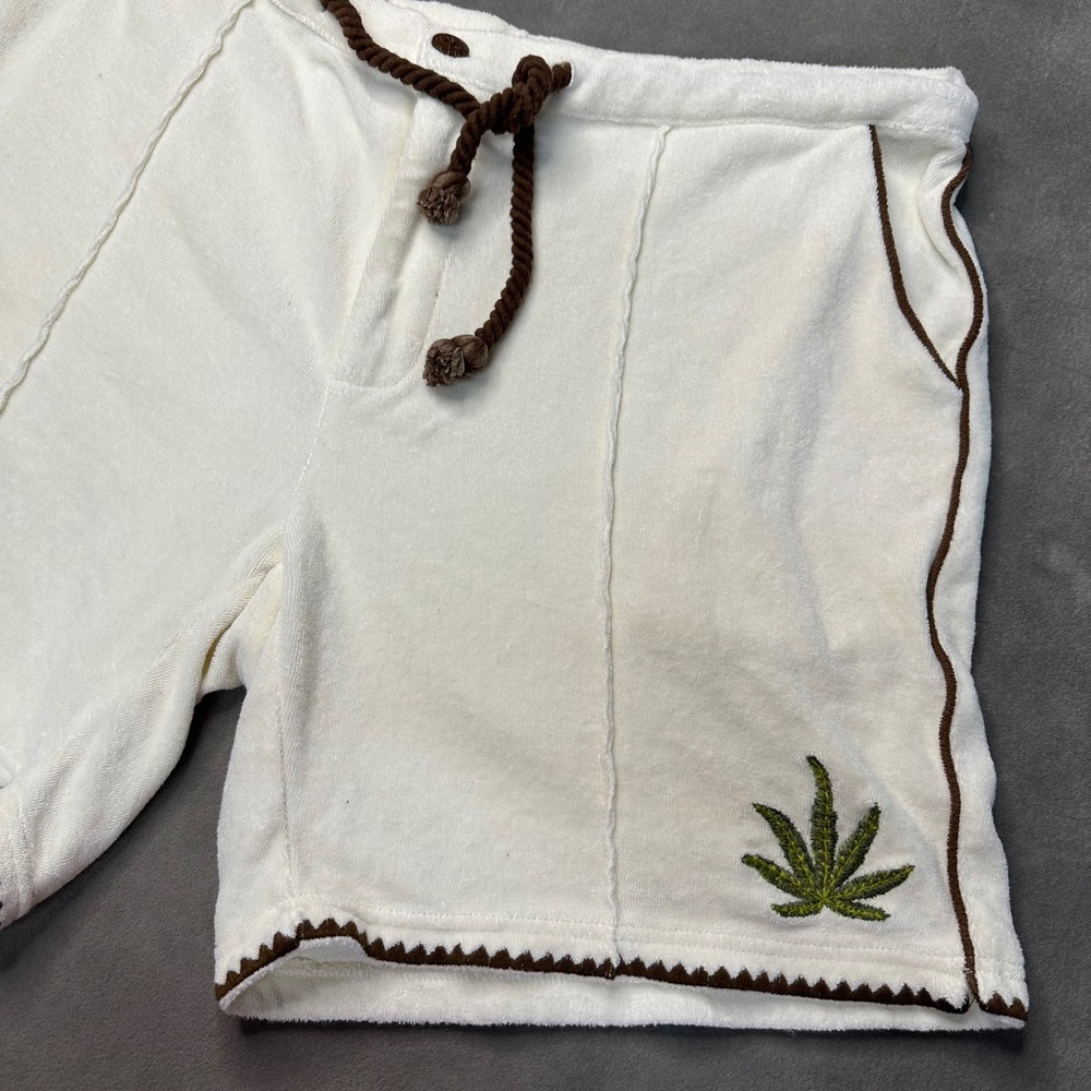 Tombolo Terry Cloth Shorts Women XL Cream Brown Embroidered Leaf Excellent